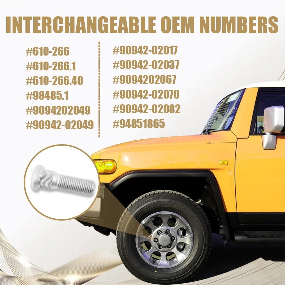 PACLVIO 10PCS Wheel Studs, Steel Tire Studs, 49mm Long & M12x1.5 Steel Lug Bolts, Wheel Lug Stud Car Accessories Compatible with