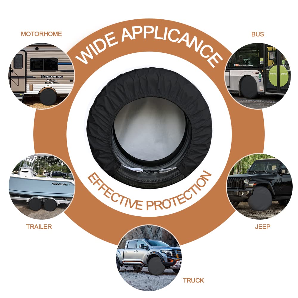 Kayme Rv Tire Covers 4 Pack, Travel Trailer Camper Truck Suv Motorhome Waterproof Wheel Cover, Sun Rain Snow Protector, Fit 30-3