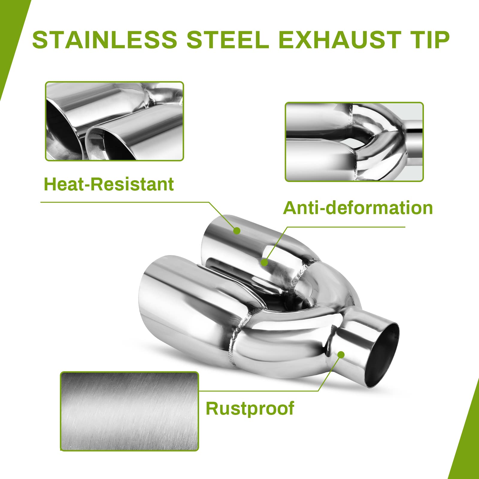 Autosaver88 Universal Dual Exhaust Tip 2.5 Inch Inlet, 2.5' Inlet 3.5' Outlet 9.5' Length Chrome Polished Stainless Steel Exhaust Tailpipe Tip, 2 1/2 Inch Double Layer Staggered Exhaust Tip, Weld-On