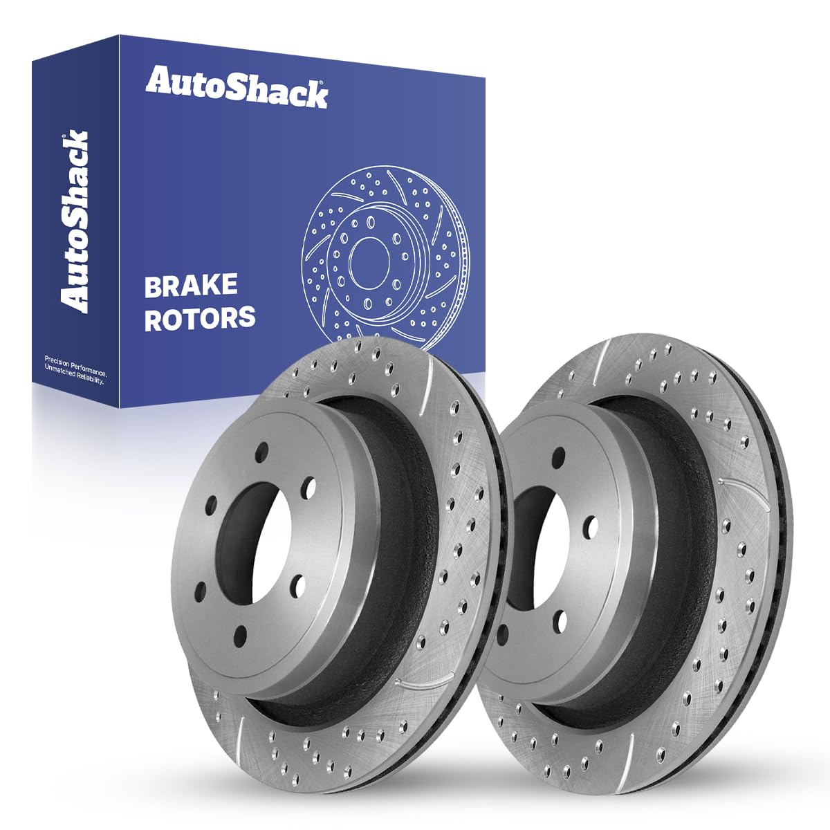 Autoshack Rear Drilled Slotted Brake Rotors Silver Pair 2 Driver And Passenger Side Replacement For 2012-2018 Ford F-150 2.7L 3.5L 3.7L 5.0L 6.2L V6 V8 4Wd Awd Rwd Manual Parking Brake Pr780978Dszpr