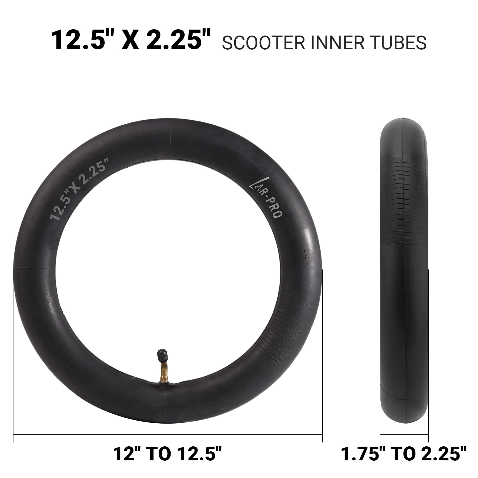 (2 Pack) Ar-Pro Scooter Replacement Inner Tubes - 12.5'' X 2.25'' Inner Tubes With Angled Valve And Free 2 Tire Levers Compatibl