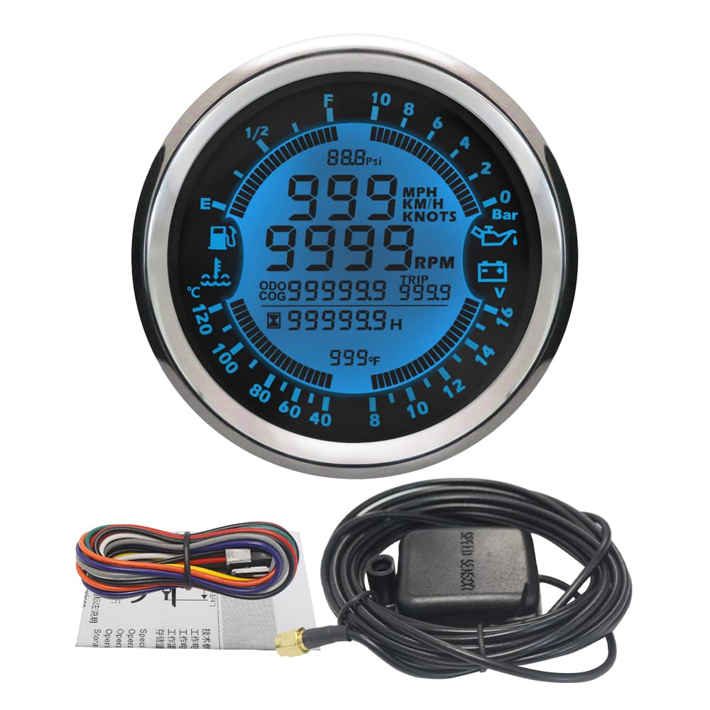 ELING 6-in-1 Multi-Functional Gauge Meter GPS Speedometer Tachometer Hour Water Temp Fuel Level Oil Pressure Voltmeter 10Bar 12V