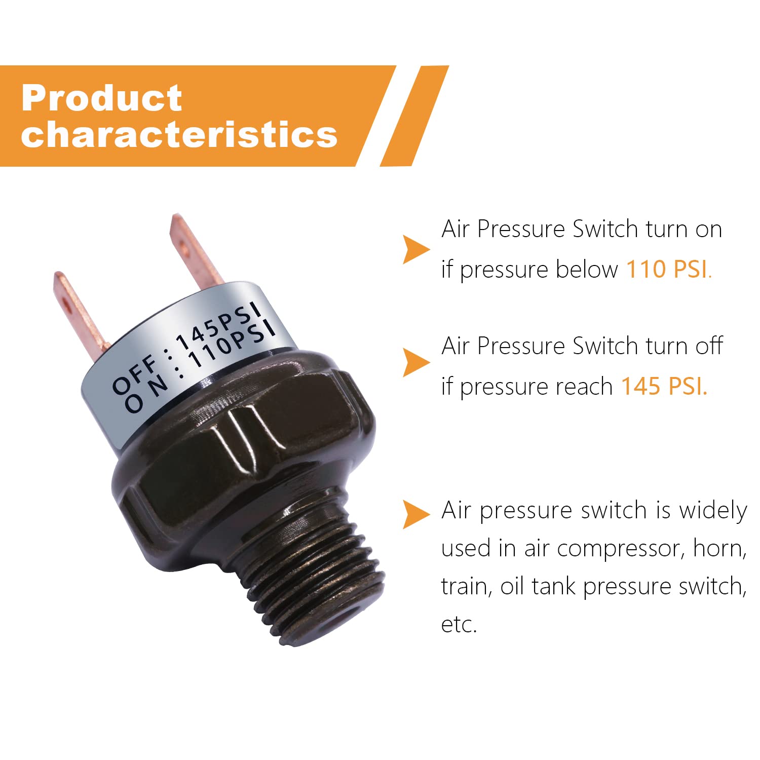 Mankk Air Pressure Switch 110-145 Psi Thread 1/4'' Npt 24V 12V Dc Air Compressor Pressure Switch For Air Horn Train 110-145-1/4'