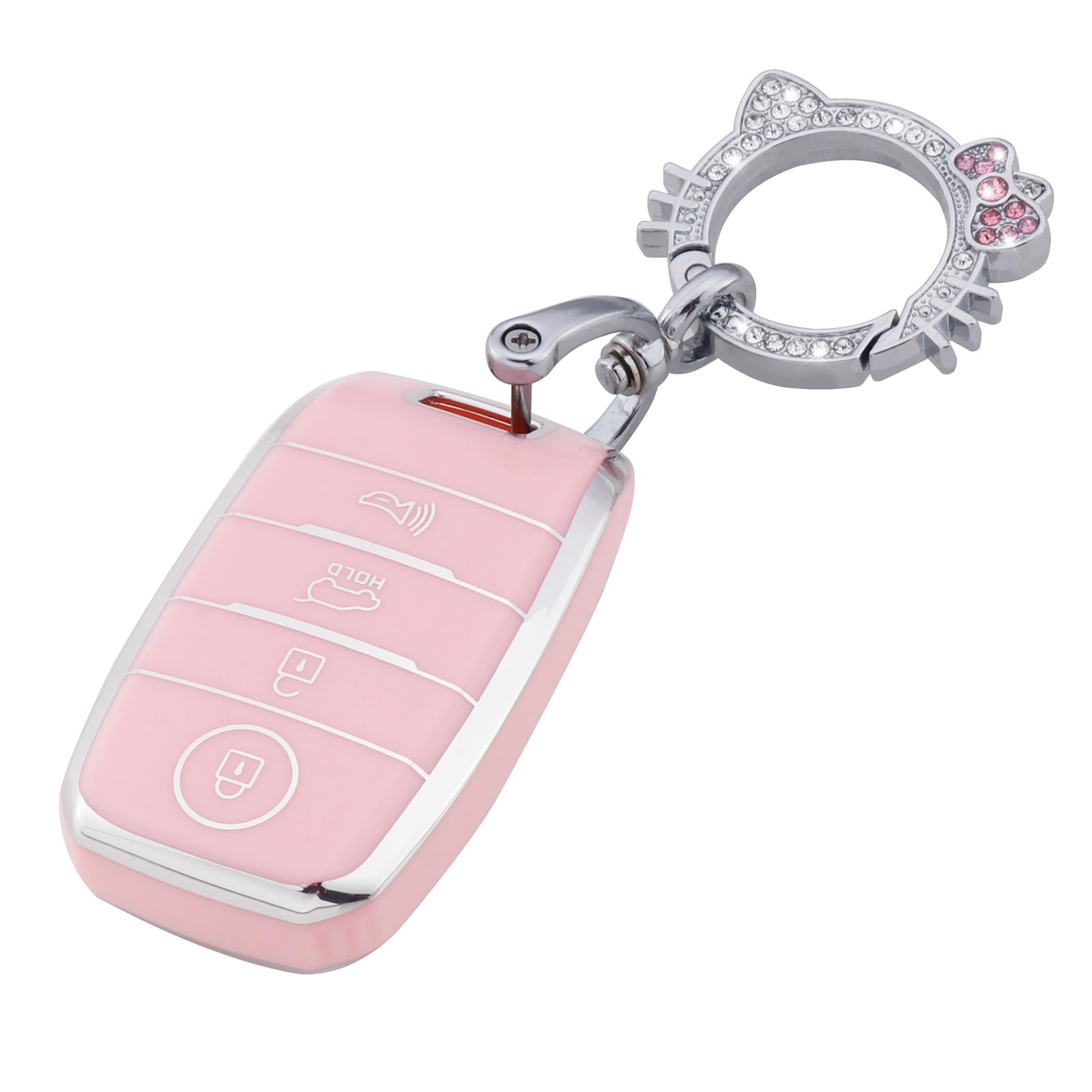 Pangpai Pink Key Fob Cover for Kia, Soft TPU Key Case Protection with Bling Keychain Fit for Kia Forte Koup Niro Optima Rio Sore