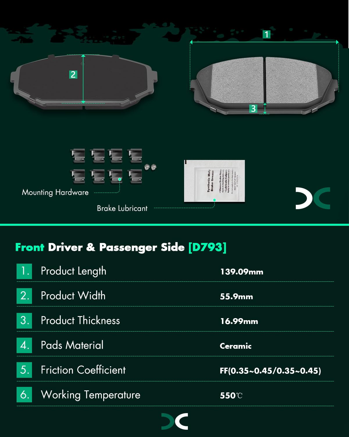 Scitoo D793 Front Ceramic Brake Pads Sets Fit For Acura Mdx 2001-2002,For Honda Odyssey 1999 2000 2001 2002 2003 2004