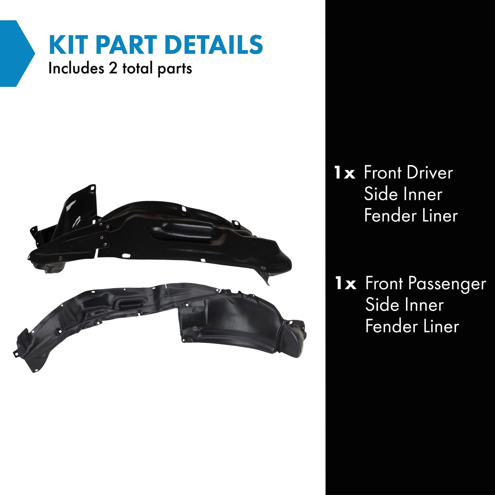 Trq Front Inner Fender Liner Set Compatible With 2007-2009 Toyota Fj Cruiser To1250123 To1251123