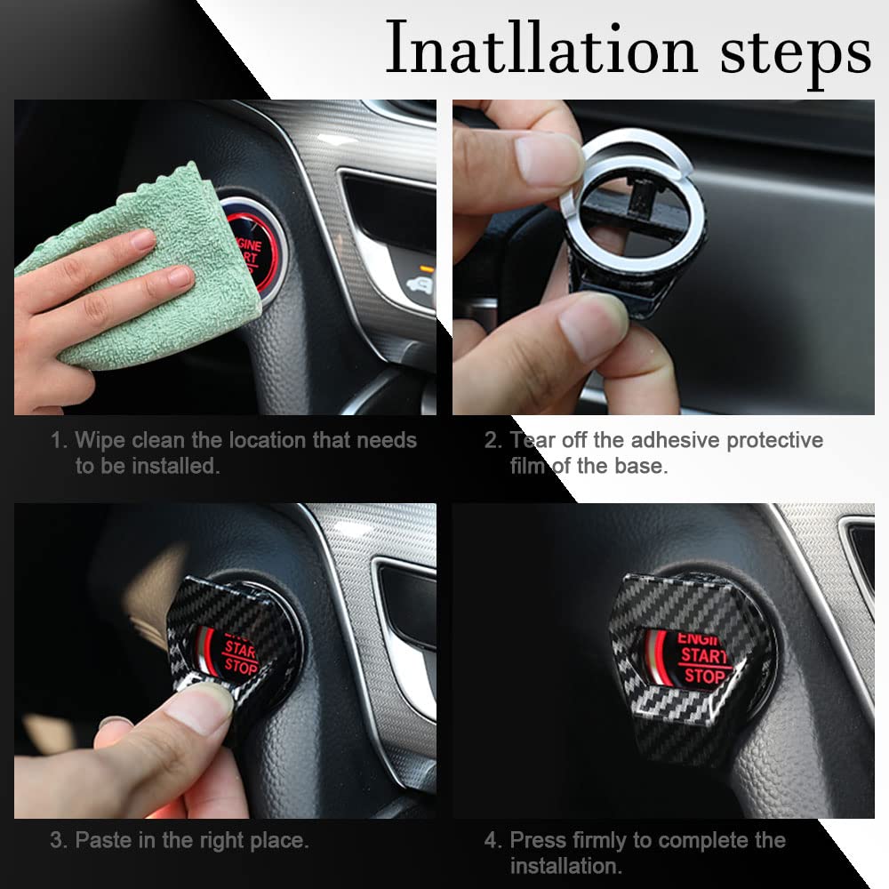 Universal Engine Start/Stop Button Cover - Zinc Alloy Trim, Push to Start Button Control, Fit Most Car Interior (Carbon Fiber)