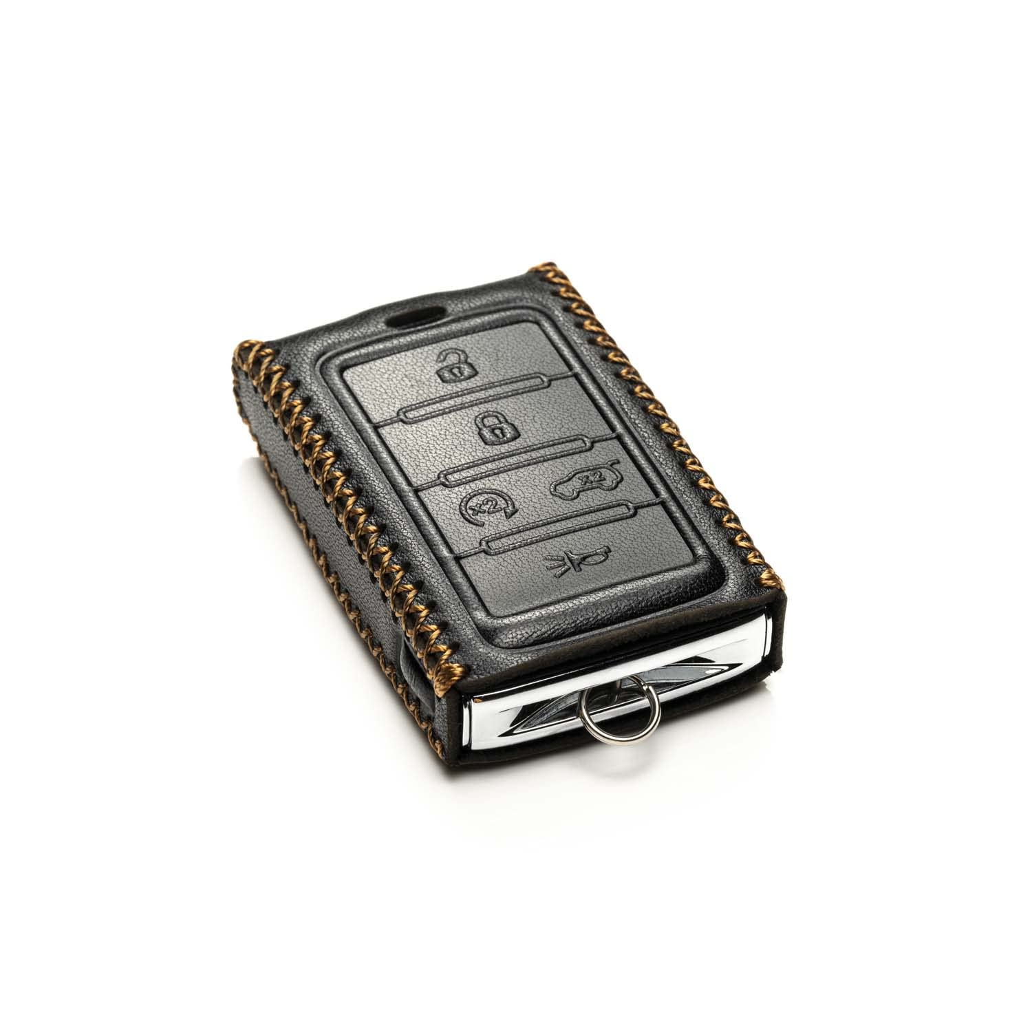 Vitodeco Black Genuine Leather Key Fob Case for Jeep Wagoneer, Grand Wagoneer, Grand Cherokee 2023 - 5-Button Design