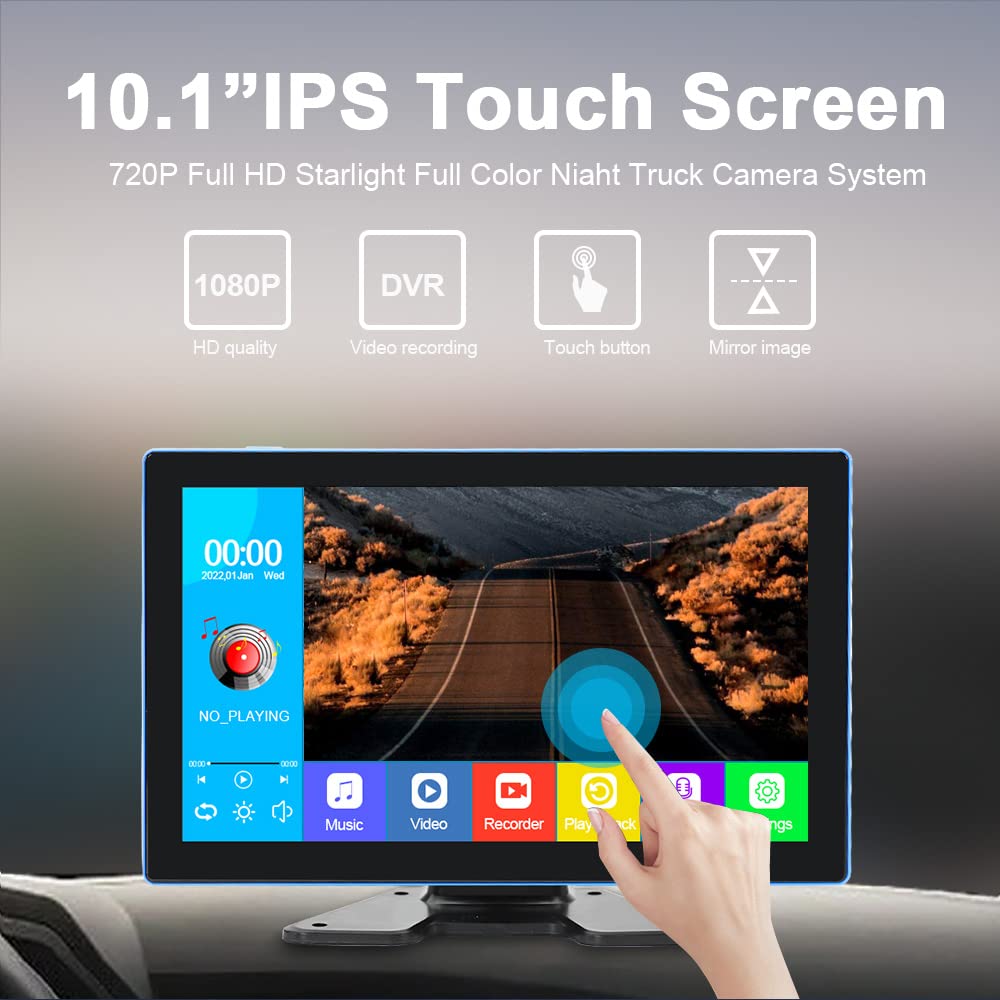 Eversecu 4K Car Backup Cameras System With 10.1'' Touch Screen Quad Display Monitor & 4Pcs 1080P Backup Ahd Cameras, Mp5 Player,