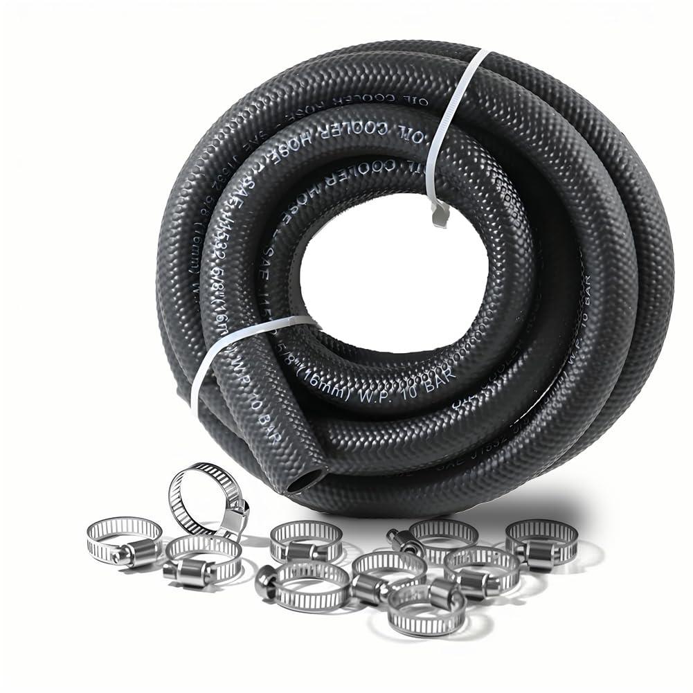 5/8 Transmission Oil Cooler Hose 10FT - SAE J1532 Certified, 300PSI High Pressure, Includes 10 Clamps for Leak-Free Fit (-40F to