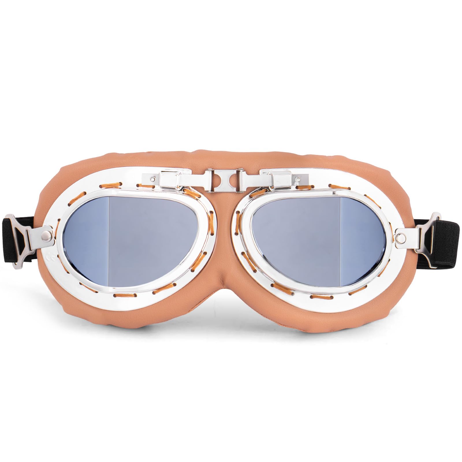 Peicees Vintage Helmet Goggles Motorcycle Goggles Bike Motorcross Pilot Goggle, Copper Silver-Silver