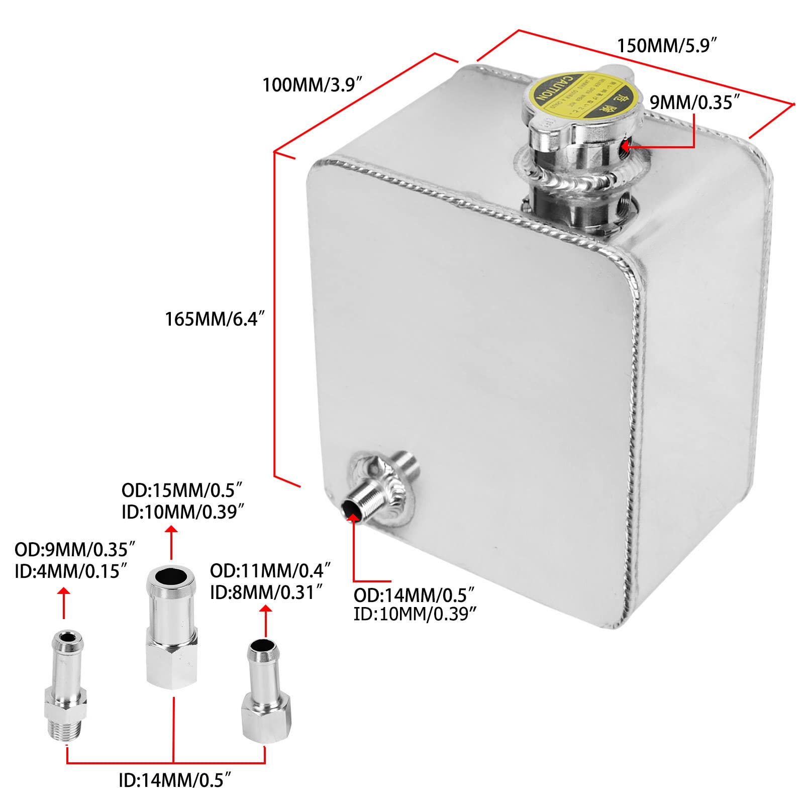 2.5L Universal Aluminum Coolant Radiator Overflow Expansion Tank Reservoir Recovery Water Tank Bottle