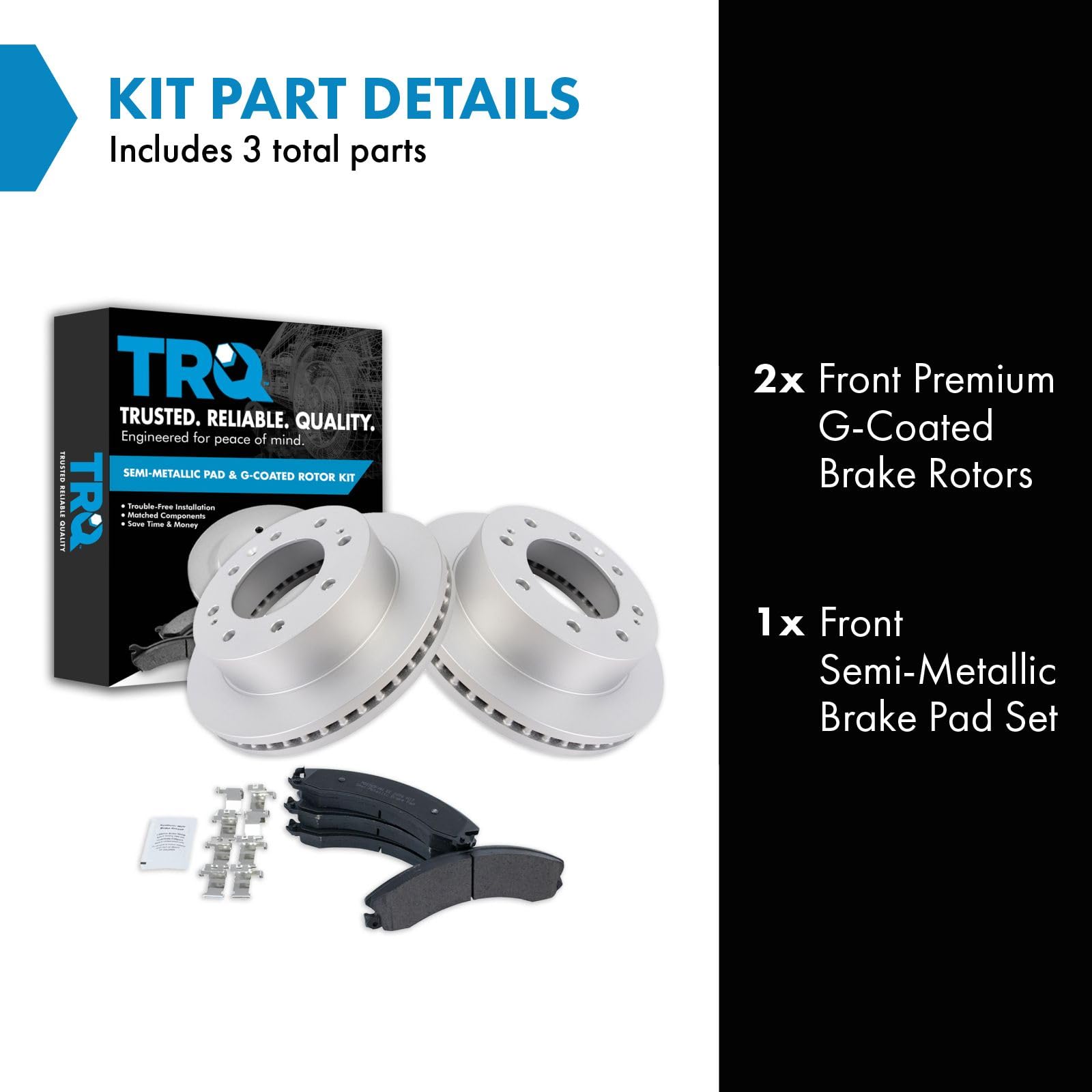 Trq Front Brake Pad & Rotor Kit Premium G-Coated Semi-Metallic Compatible With 2016-2019 Chevrolet Suburban 3500 Hd