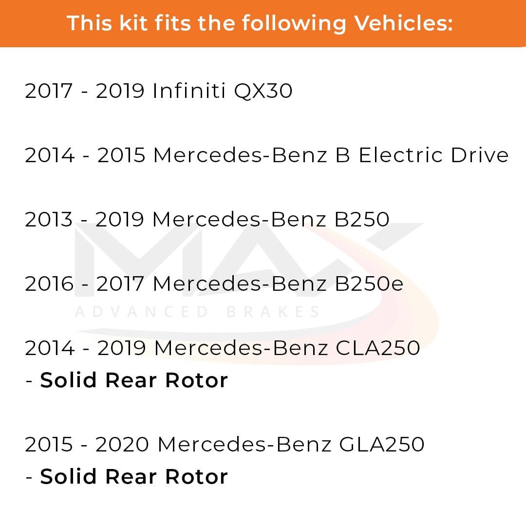 Max Advanced Brakes Rear Brake Kit Compatible With 2014 2015 2016 2017 2018 2019 Mercedes-Benz Cla250 Gla250 B250 Replacement Cr