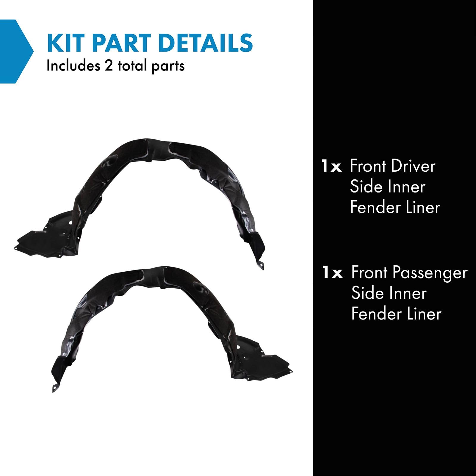 Trq Front Inner Fender Liner Set Compatible With 2009-2010 Lexus Is250 Is350 Lx1248115 Lx1249115
