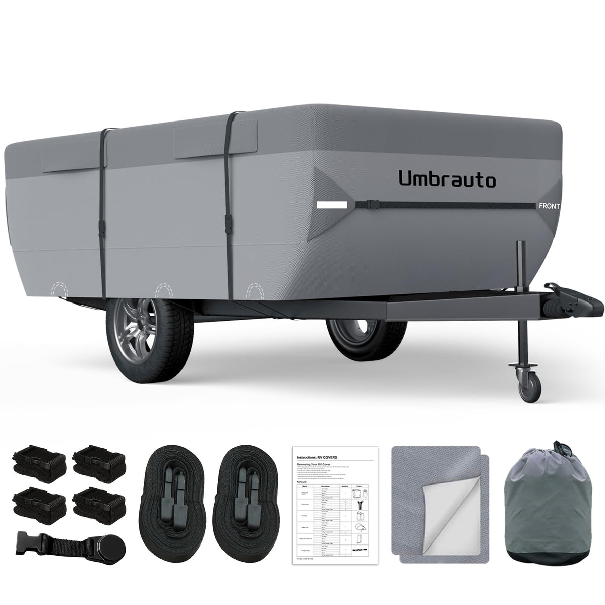 Umbrauto Pop Up Folding Camper Cover Fits 12'-14', Upgraded 7 Layers Top Tent Trailer Cover Waterproof Extra Thick Polypropylene
