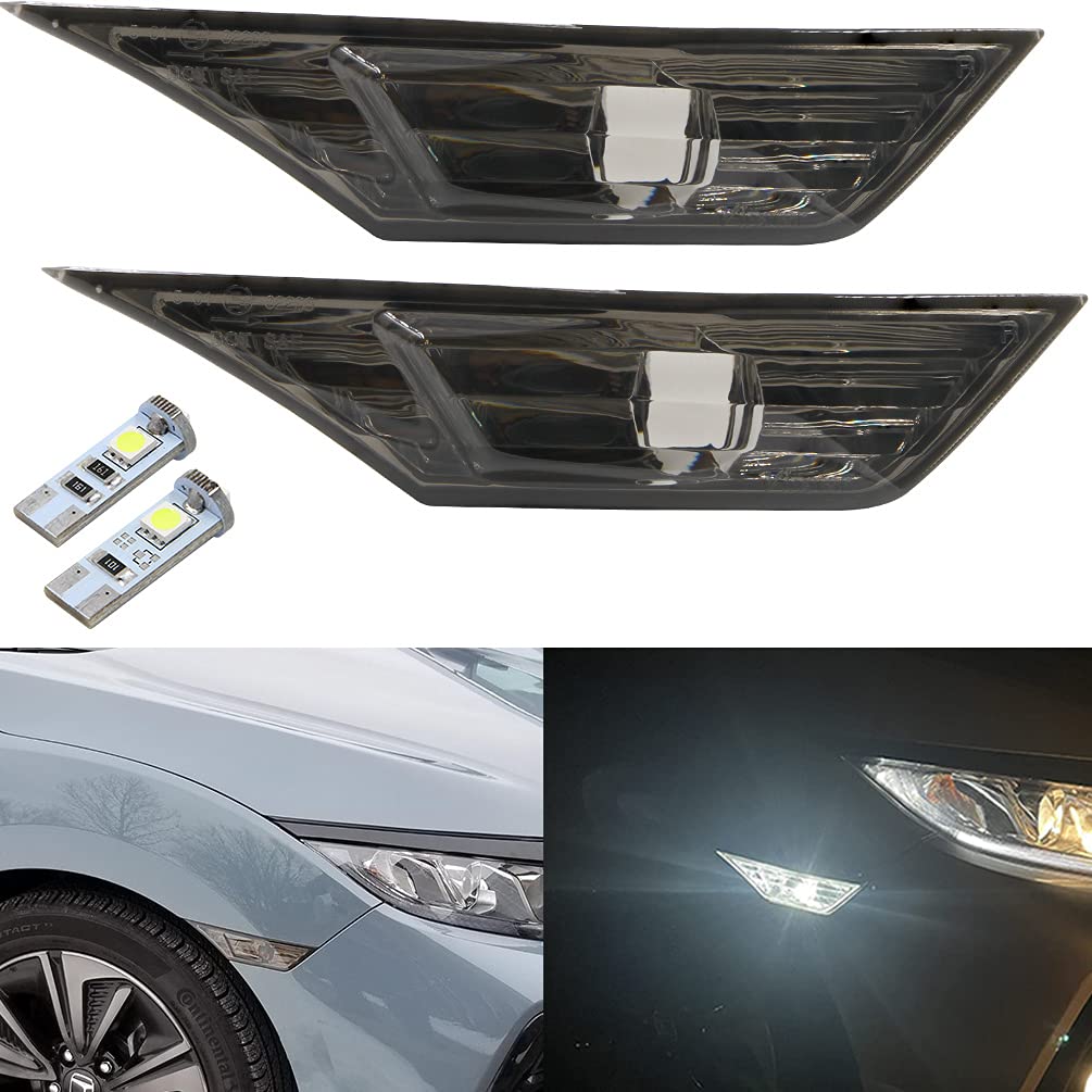 Smoked Lens 10Th Gen Civic Side Marker Lights For 2016 2017 2018 2019 2020 2021 Honda Civic Coupe Hatchback White Led Clearance