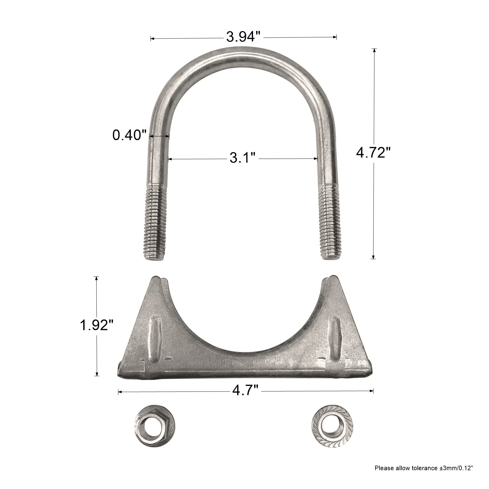 3 Inch Stainless Steel Heavy Duty U-Bolt Exhaust Muffer Clamp (76Mm), Saddle Design With Reinforced Ribs