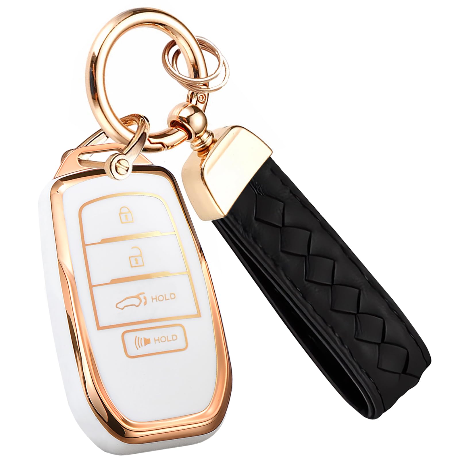 Compatible with Toyota Key Fob Cover with Keychain, for Crown Corolla Cross Grand Highlander Tundra Prius Venza Sequoia Land Cru