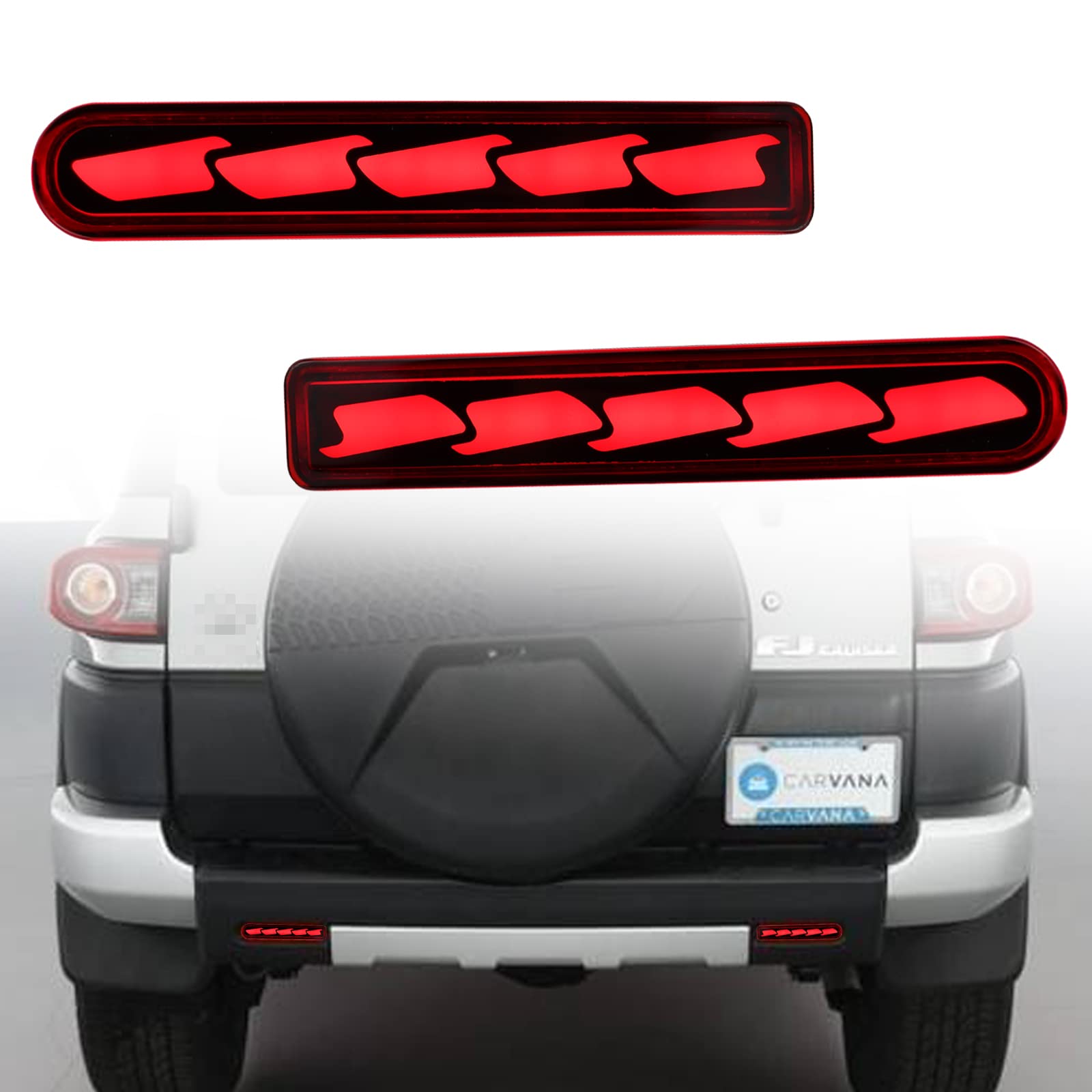 Keegtbox Red Rear Bumper Fog Brake Tail Light Sequential Flash Turn Signal Lamps Compatible With Toyota Fj Cruiser 2007-2021 Accessories