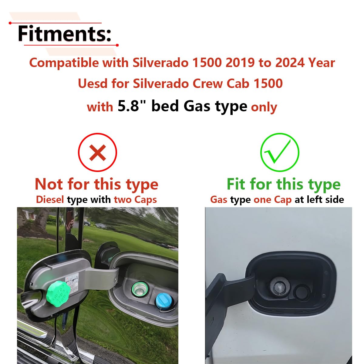 RLB-HILON Gas Fuel Door Tank Filler Pipe Housing Compatible with Chevy Silverado 1500 Crew Cab 5.8 ft Bed 2019 2020 2021 2022 20