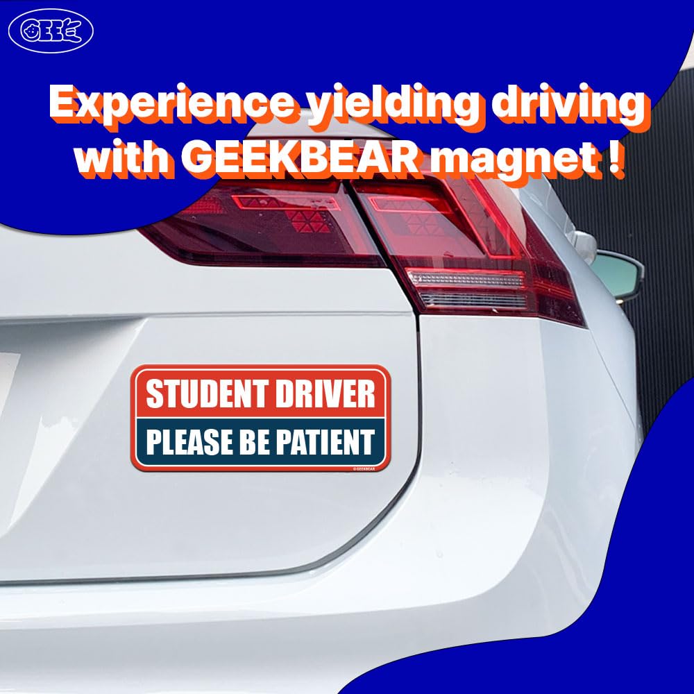 Geekbear Student Driver Car Magnet - Colorful, Reflective, Weather-Resistant - Rectangular 8.7 X 3.5 In (Red/Navy)