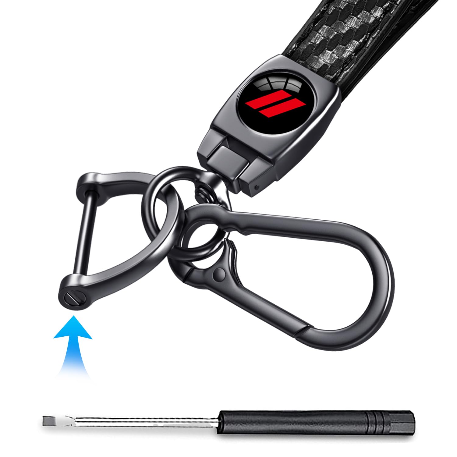 Annloysky Black Carbon Fiber Leather Metal Car Keychian Keyring Accessories Compatible with Dodge Challenger Charger SRT RAM Car