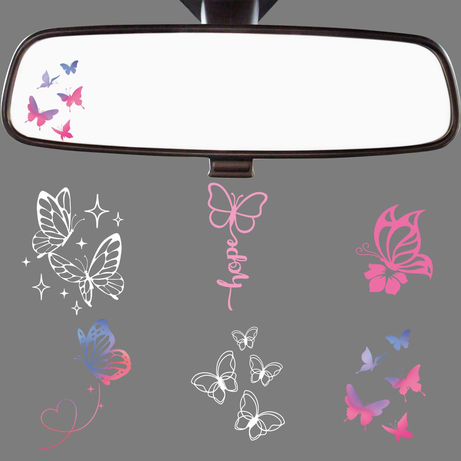 Dazoratix Butterfly Rearview Mirror Decals - 6 Pcs Cute Car Rear View Sticker Pink Waterproof Window Vinyl Accessories Gift for 