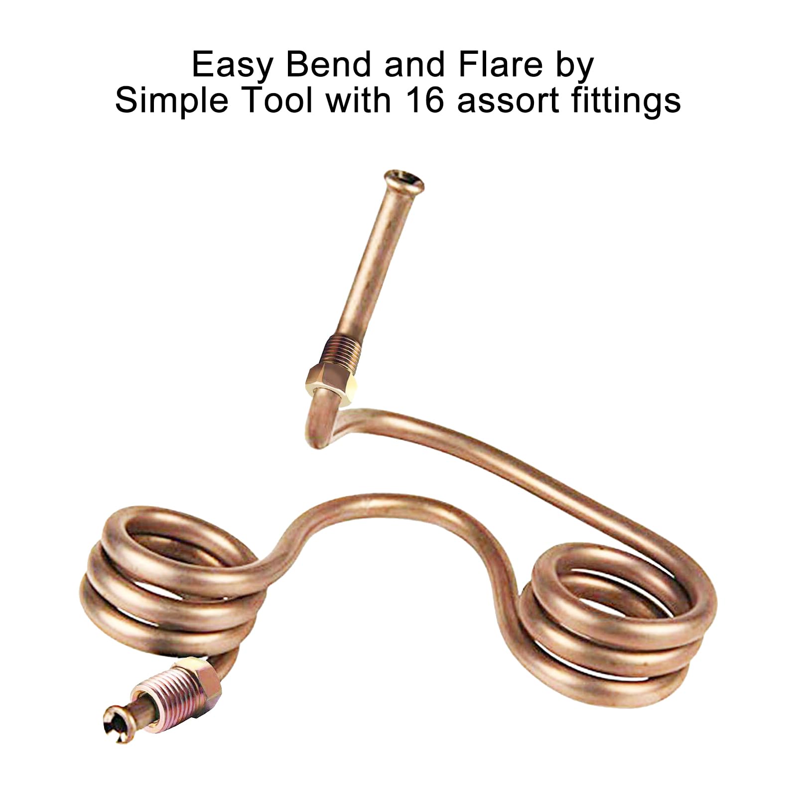 Muhize 1/4 Copper-Nickel Brake Line Tubing - 25 Ft. 1/4 Inch Copper Nickel Hydraulic Tube With 16 Fittings, 1/4 Rustproof Brake Line Replacement Kit (2024 New)