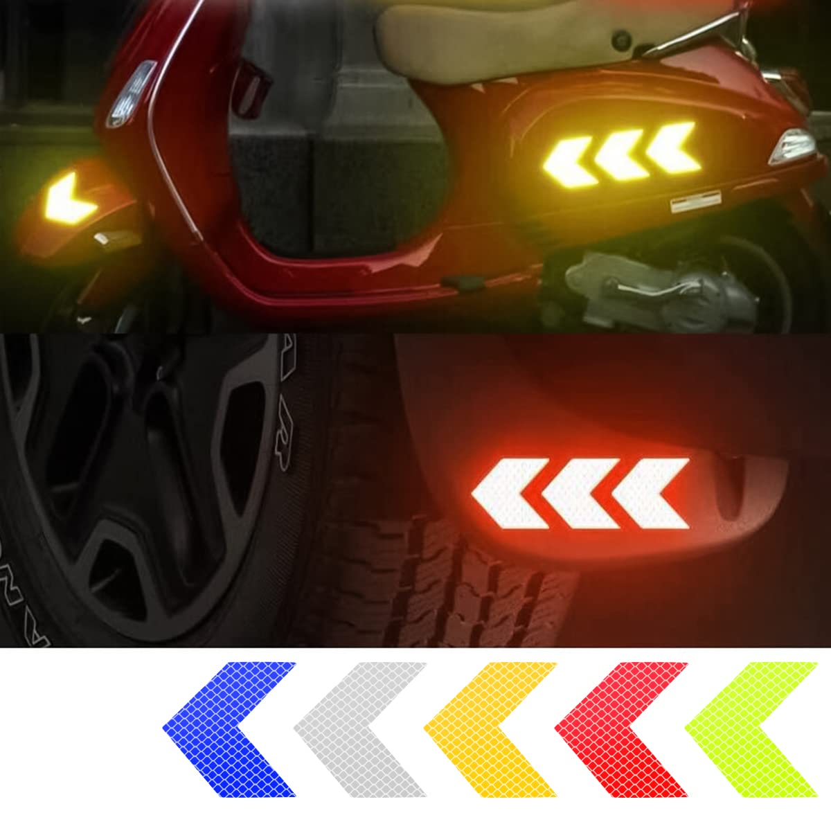 AUCELI 20PCS Car Arrow Reflective Stickers, Waterproof Vehicle Safety Warning Sign Decal for Rear Bumper Body Trunk, Universal S