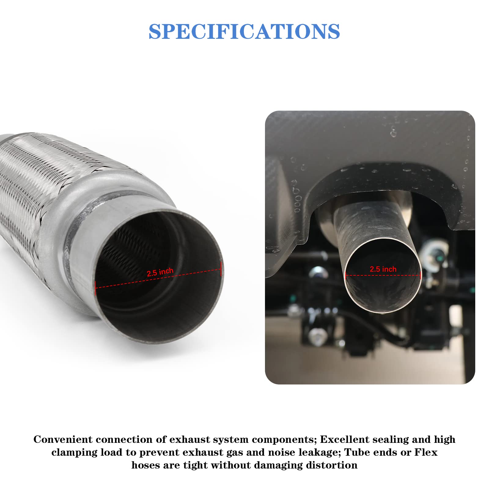 Rp Remarkable Power, Rk7547 Exhaust Flex Pipe 2.5'' X 10'' Heavy Duty Stainless Steel 14''Ol