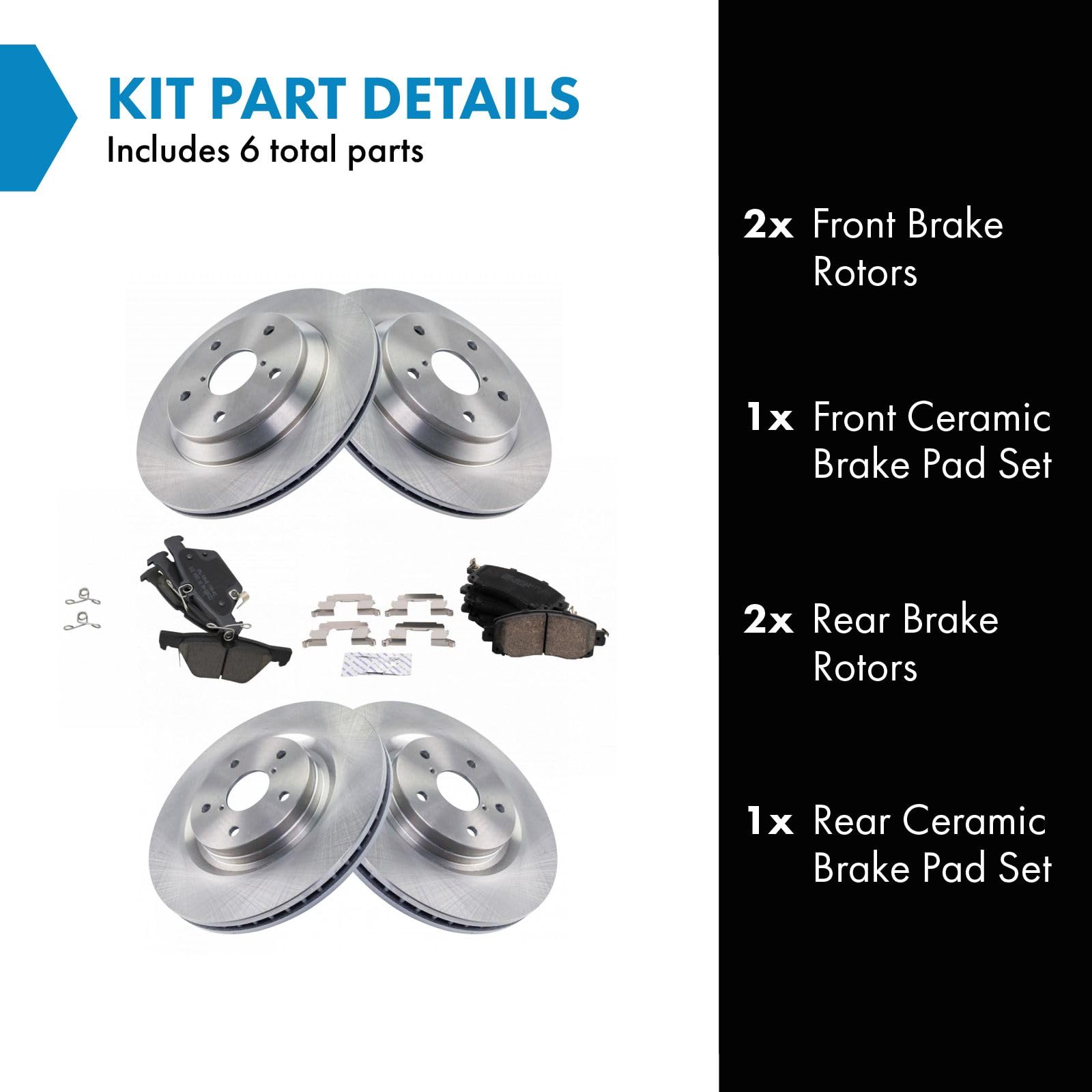 Trq Front And Rear Brake Pad & Rotor Kit Brake Pads Brake Rotor Ceramic Compatible With 2019-2021 Subaru Forester