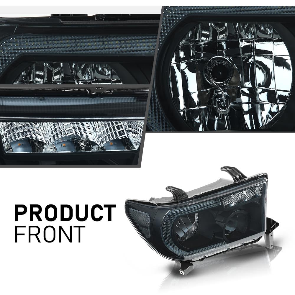 G-Plus Front Headlights Assembly Left And Right Side Compatible With Toyota Tundra 2007-2013/Fit For Toyota Sequoia 2008-2017, 8