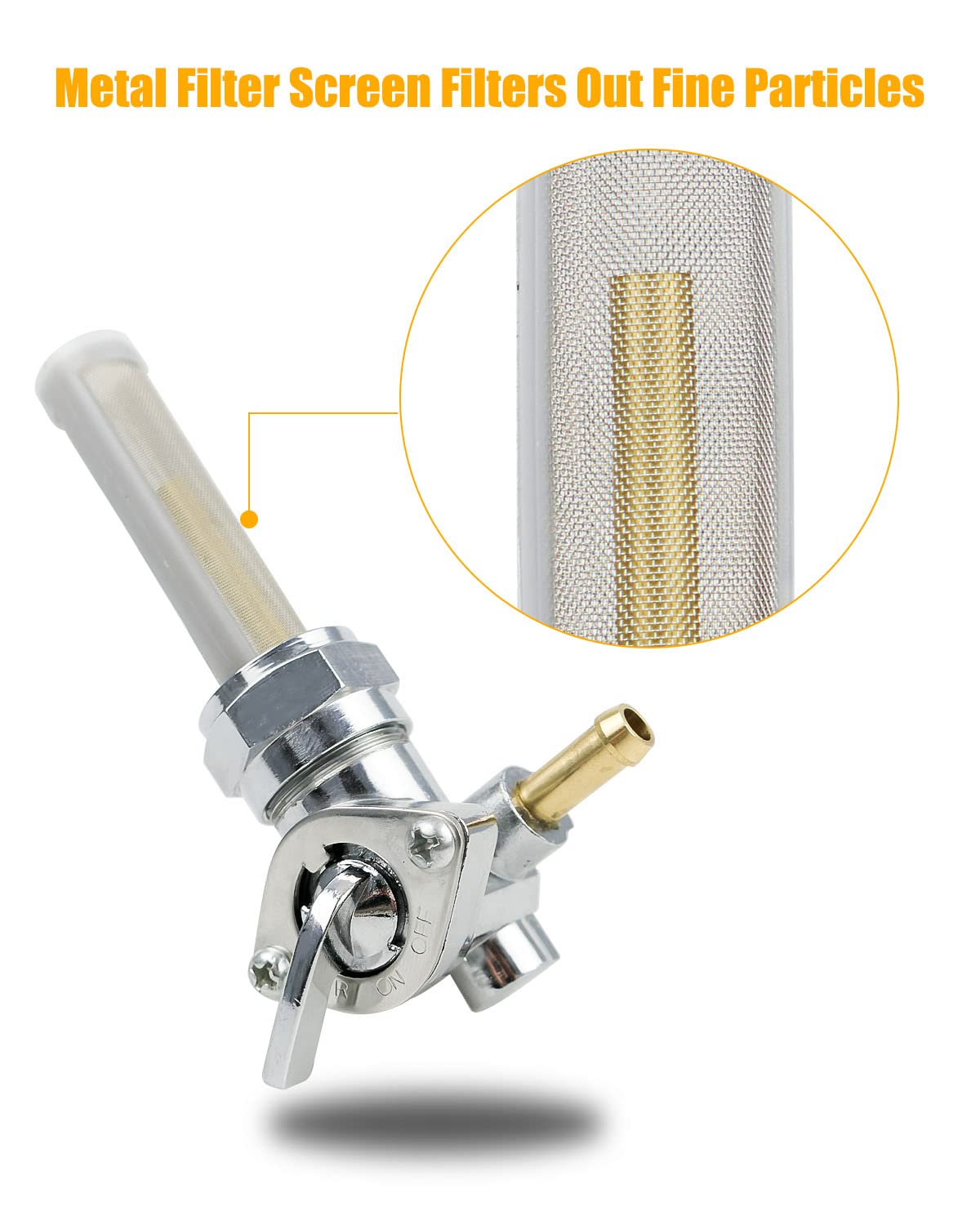 Fuel Valve Petcock with Shut Off Valve Fit for Harley Sportster Big Twin 1975-2006 Replace 62168-81, For 1/4'' ID Fuel Hose, 22m