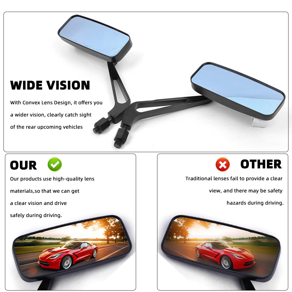Goodfitment - Black Rectangle Shape Motorcycle Mirrors,Upgrade Rearview Motorcycle Mirrors Compatible With Most Motorcycle Model