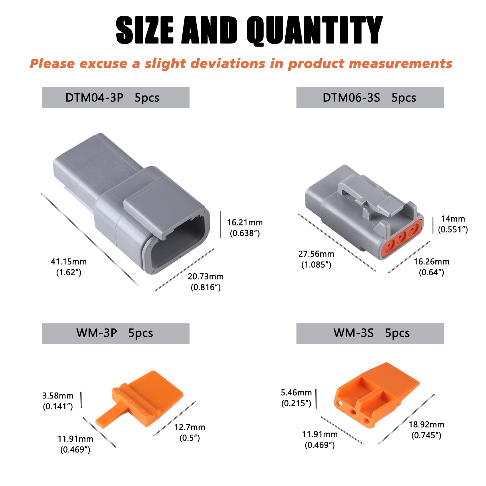 Muyi Dtm Connector Kit, 5 Sets 3 Pin Ip67 Waterproof Connector Dtm04-3P/Dtm06-3S For 22-15 Awg Wire Harness With Size 20 Contact