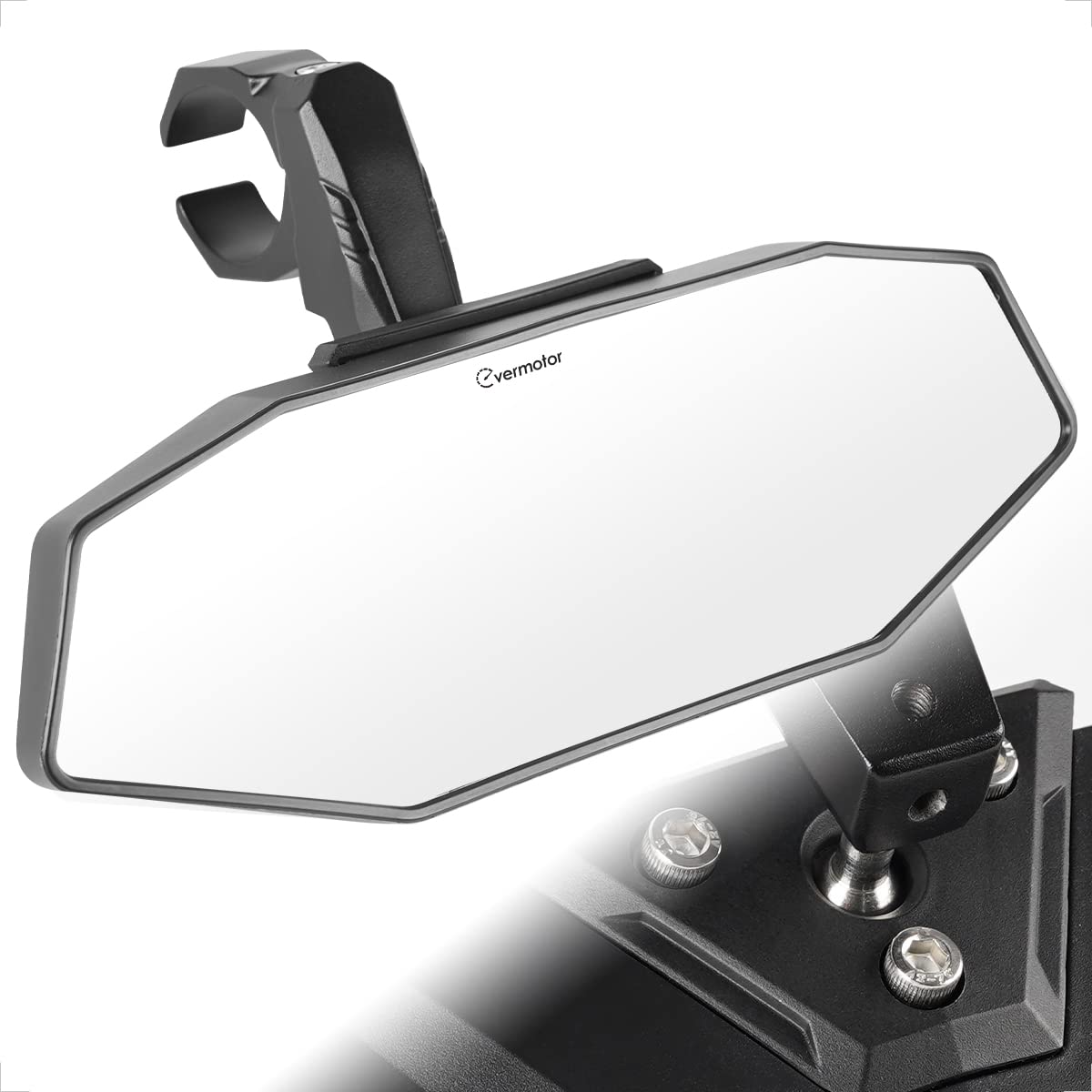 Evermotor Utv Center Rear View Mirror For 1.6-2 Roll Bar Cages, 360° Adjustable Aluminum Clamp Compatible With Atv Polaris Rzr Ranger Scooter Kawasaki Mule Pioneer Gator, Shatter Proof Glass
