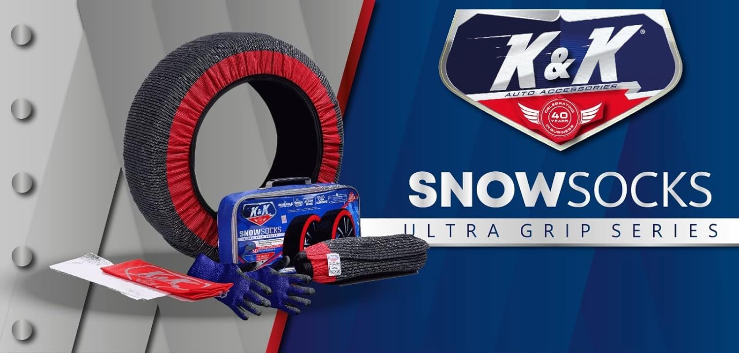 K&K Auto Accessories Snow Socks for Tires - Pro Series for Ultimate Grip Alternative for Tire Snow Chain - Snow Traction Device