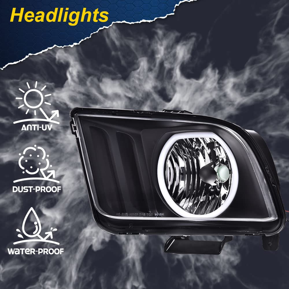 Cheda Led Drl Headlights Assembly Compatible With 2005-2009 Ford Mustang S197 Black Housing Headlight Replacement Head Lamps Pai