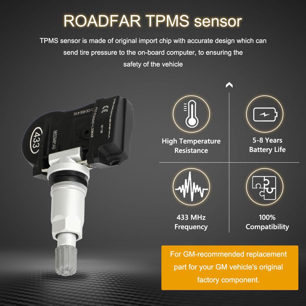 Roadfar Programmed Tire Pressure Monitoring System Sensor Tpms 433Mhz Fits For Dodge 4Pcs