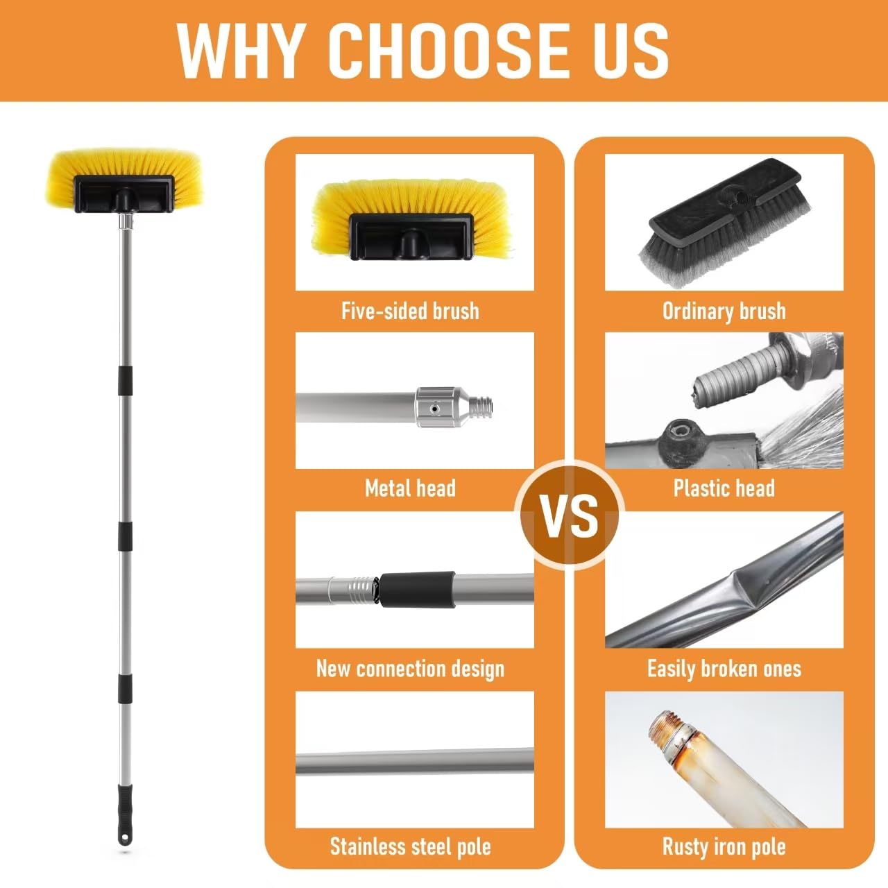 Yuloosi Car Wash Brush With 56'' Long Handle | Car Wash 12'' Dip Soft Five-Sided Brush | No Scratch Soft Bristle Brush For Car,