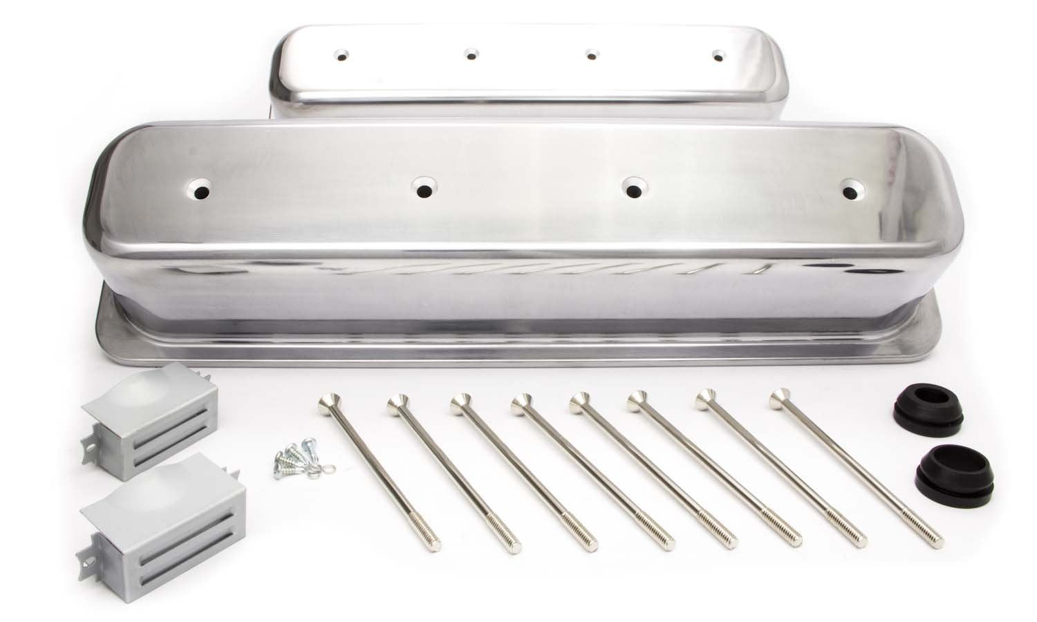 Racing Power Valve Cover, Tall, 3-11/16 in Height, Baffled, Grommets/Hardware Included, Aluminum, Polished, Center Bolt, Small B