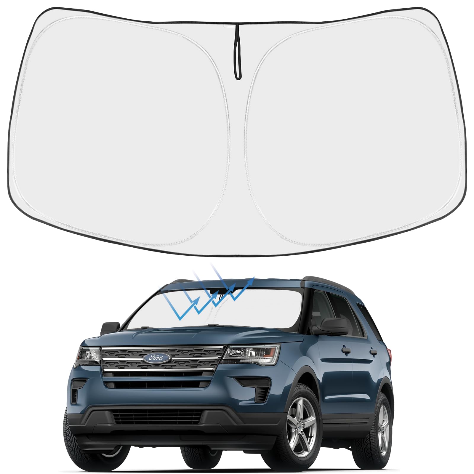 Proadsy 2025 Upgrade Windshield Sun Shade Custom Fit Ford Explorer 2011-2019 4-Layer Foldable Front Sunshade Protector Sun Visor