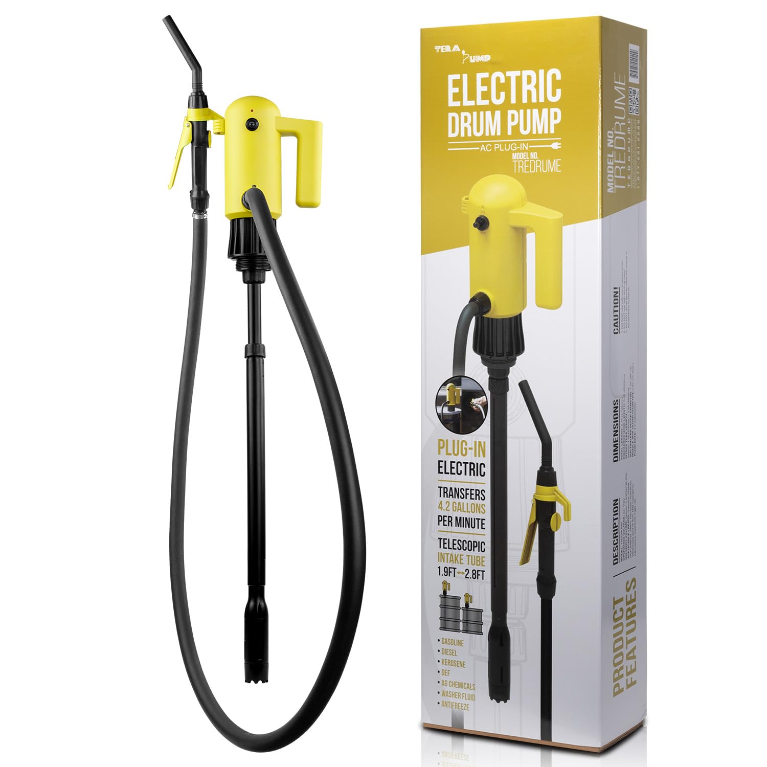 TERA PUMP Telescopic (22.6-34 inch) Liquid Transfer Pump, 55 Gallon Drum Plug-in Electric Pump (4.2 Gal/Min) for Diesel Gasoline