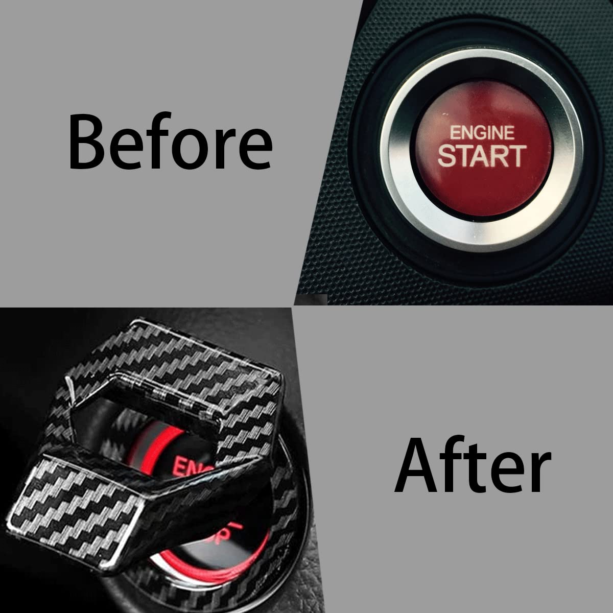 Engine Start/Stop Button Cover, Carbon Fiber Zinc Alloy Car Power Control Trim, Push To Start Button Key Ignition Protective Cov