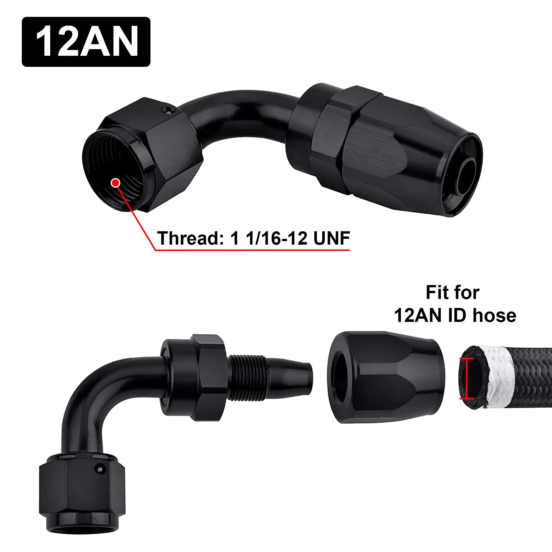 Evil Energy 12An Hose End Fitting 90 Degree Swivel For Cpe Braided Hose Black 2Pcs