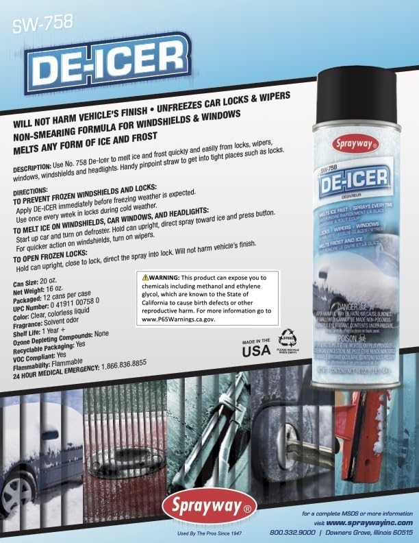 Sprayway Sw758 Industrial De-Icer, 16 Oz