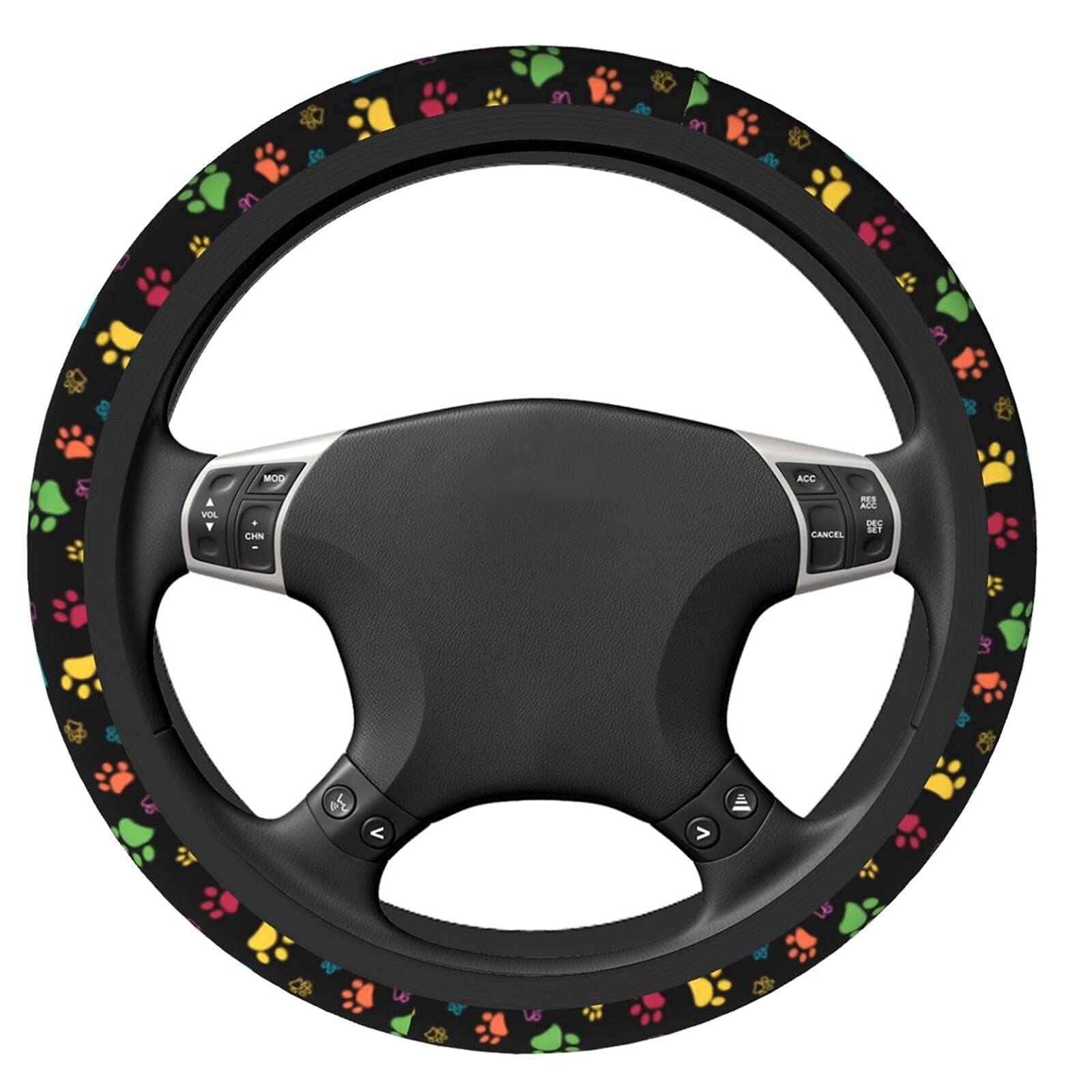 Dog Paw Print Steering Wheel Covers Universal 15 Inch Non Slip Neoprene Steering Wheel Protector Cover For Men Women Teen