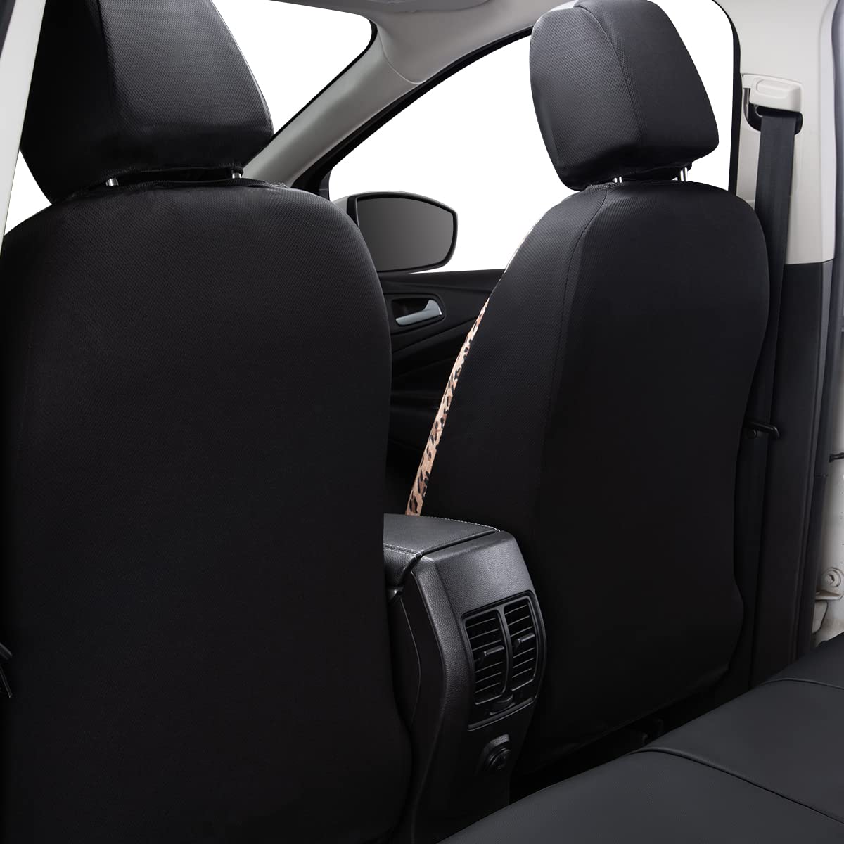 Flying Banner Car Seat Covers Protects Leopard Printing Velvet Faux Leather Carbon Fiber Front And Rear Bench (Leopard Brown Bla