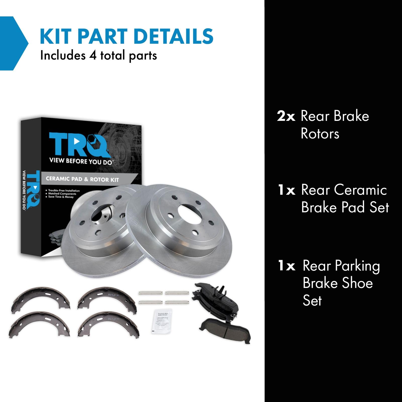 Trq Rear Brake Pad & Rotor Kit Brake Pads Brake Rotor Parking Brake Shoe Set Ceramic Compatible With 2006-2010 Jeep Commander 20